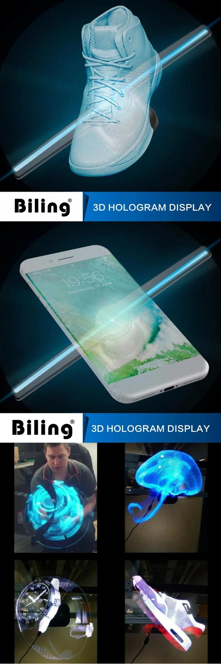 3D Holographic Display New 100cm 3D Hologram Advertising Fan LED Commercial Advertising Display Screen Video Player
