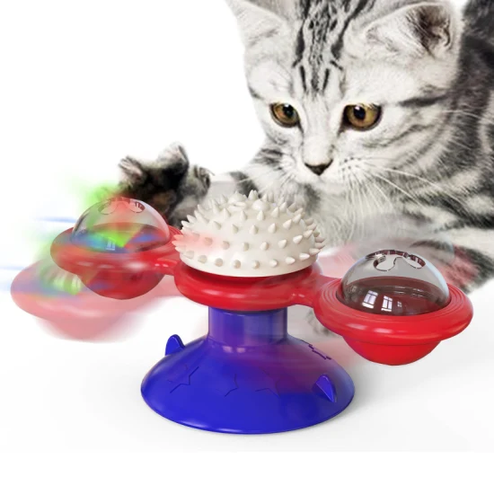 Voovpet Cat Turntable Toy, Suction to Wall Cat Grooming Massage Comb with Spinning Windmill for Teeth Cleaning Grooming Massaging